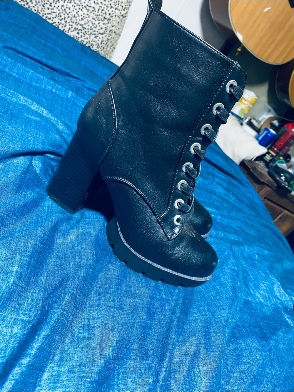 Sincerely Jules "Racer" Black Faux Leather Lace-Up Boots